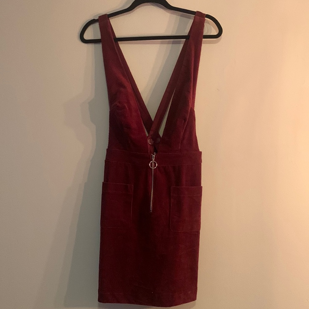 Taylor & Sage Dark Berry Burgundy Corduroy Overall Mini Dress